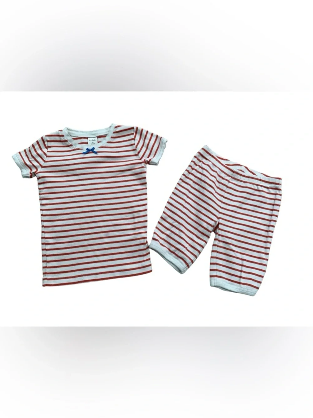 Mini Boden Size 5 Years White Red Pinstripe Short John Pajamas Set
